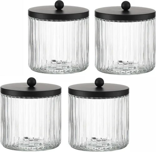 Vista 12 de KMwares Juego de 2 dispensadores de soporte Qtip de vidrio para bolas de algodón, hisopo, almohadillas redondas, palillos de hilo dental con tapa