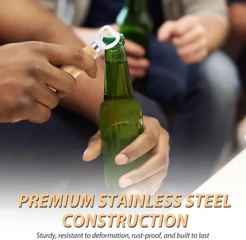 Vista 5 de Abrebotellas de cerveza con mango de madera para grabado de sidra, abrebotellas de vino, regalos de boda