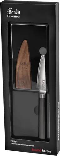 Vista 7 de Cangshan HAKU Series 501097 - Cuchillo de pelar de 3.5 pulgadas con funda, acero de damasco forjado X-7