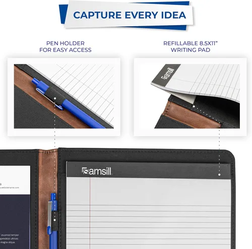 Vista 6 de Samsill Padfolio de dos tonos, cartera para currículum, cartera comercial, con bloc de escritura de 8.5 x 11 pulgadas, marrón y marrón oscuro