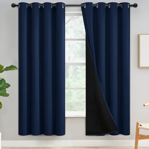 Vista 73 de Yakamok Cortinas 100% opacas para dormitorio, 2 paneles, cortinas de ventana completamente opacas, paneles de ventana con aislamiento térmico