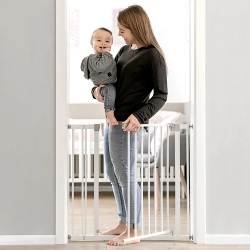 Vista 3 de hauck Open N Stop KD - Puerta de seguridad para bebés y mascotas con extensión de 8 pulgadas, se adapta a puertas de casa de 37.8 a 39.8 pulgadas