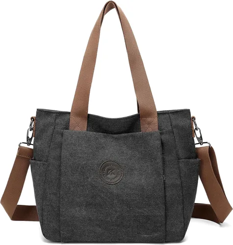 DOURR Vintage Washed Canvas Tote Bag for Women Casual Crossbody Bag Everyday Carry All Purse Shoulder Bag Travel Work