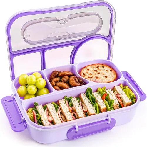 Vista 11 de EASYFUN Lonchera Bento para adultos, Caja de Almuerzo, lonchera con 4 compartimentos, a prueba de caídas, apta para lavavajillas y fabricada con Azul