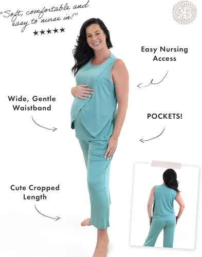 Vista 2 de Kindred Bravely - Pijamas con dobladillo de tulipán de maternidad y lactancia Conjunto de pijama de enfermería