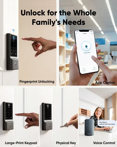 Vista 3 de eufy Security Smart Lock E30, cerradura de puerta de entrada sin llave con ecosistema Apple Home, cerrojo Wi-Fi integrado