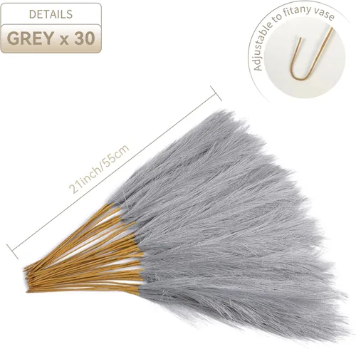 Vista 5 de 30 piezas de 22" Hierba de Pampas Gris - Decoración de Hierba de Pampas Artificial Arreglo Floral Pompas y Relleno de Jarrón para Decoración Bohemia