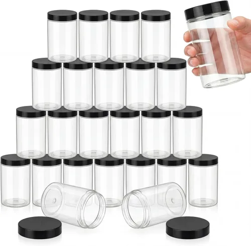 Vista 35 de SATINIOR 24 frascos de plástico transparente vacíos con tapas, recipientes de almacenamiento redondos de boca ancha para productos de belleza