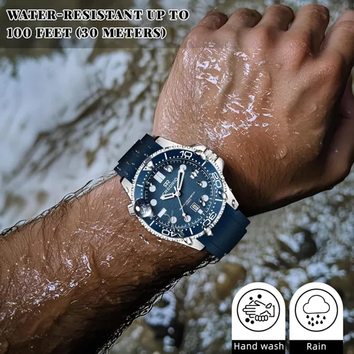 Vista 5 de Mens Watches Waterproof Rubber Band Watch for Men Luminous Hands and Markers Date Display Wrist Watch