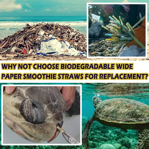 Vista 2 de Paquete de 100 popotes de papel extra anchos, batidos de papel Boba, pajitas biodegradables de 0.394 pulgadas de ancho para té de burbujas