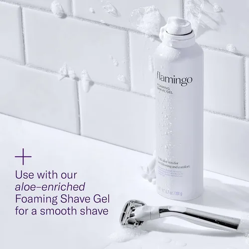 Vista 4 de Flamingo Juego de maquinilla de afeitar para mujer, mango de afeitar, 4 recambios de cuchillas de afeitar, soporte de ducha, cromado