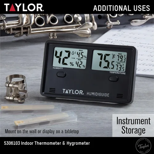 Vista 5 de Taylor Termómetro e higrómetro digital inalámbrico para interiores y exteriores, doble pantalla para temperatura y humedad, fácil de leer
