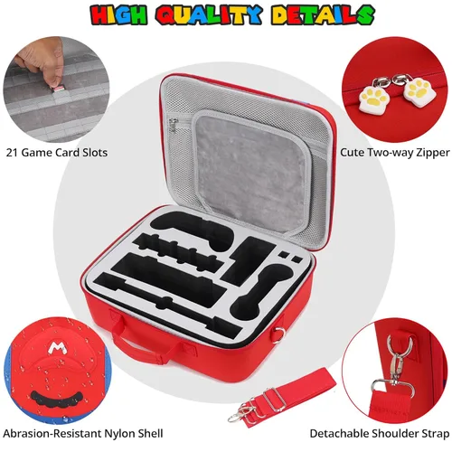 Vista 3 de PONYRC Mario - Funda de transporte para Nintendo Switch 2 (2025), gran funda de viaje rígida todo en uno con ranuras para tarjetas de juego, bolsa