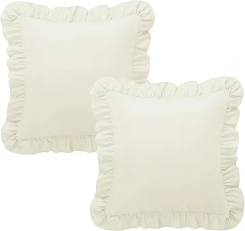 Vista 8 de KKJIAF Juego de 2 fundas de almohada con volantes de 18 x 18 pulgadas, fundas de almohada cuadradas beige con volantes, fundas de almohada