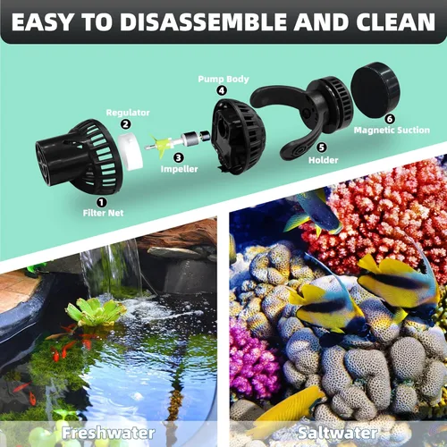 Vista 5 de Bomba para hacer olas de acuario: 6W 1056GPH Bomba de circulación de tanque de peces con cabezal de potencia ajustable de 360 ° con base de succión