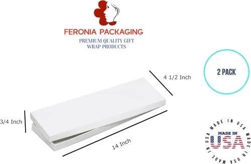 Vista 2 de Feronia Packaging Cajas de corbata de papel de regalo de 14 x 4 1/2 x 3/4 pulgadas, paquete de 2 (blanco)