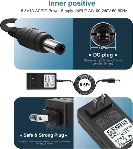 Vista 3 de 16.8V AC/DC Massage Gun Charger Adapter with 16.8V 0.8A 1A Massage Guns Power Supply Cord Cable (6.6Ft)