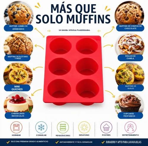 Vista 5 de Mrs. Anderson's Baking Molde de silicona para magdalenas jumbo de 6 tazas, silicona antiadherente de grado europeo