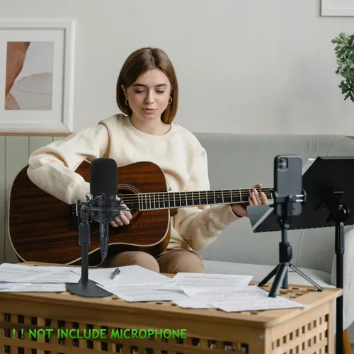 Vista 6 de Soporte de micrófono de escritorio AT2020 actualizado, soporte de micrófono ajustable con soporte de choque y parabrisas de espuma para Audio