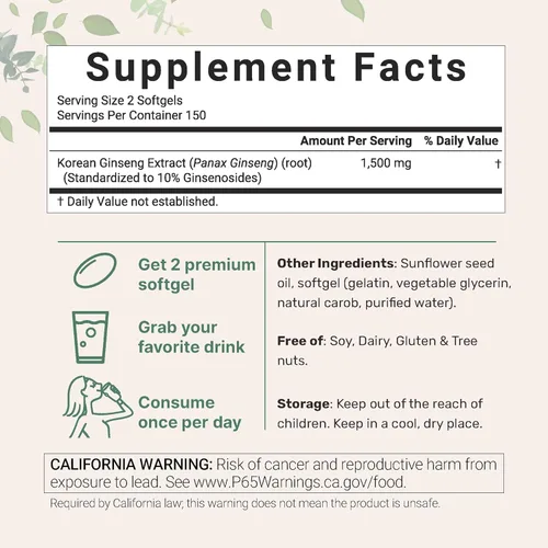 Vista 3 de Micro Ingredients Red Panax Ginseng Suplemento 300 cápsulas blandas Extracto de raíz de ginseng coreano de alta potencia Apoya la energía
