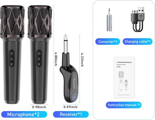 Vista 7 de ZOWEETEK Micrófonos inalámbricos para cantar, micrófono dinámico de mano dual con receptor recargable, juego de micrófono de karaoke para cantar