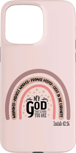 Vista 30 de Funda motivacional para iPhone 13 Pro Max Waymaker Boho Rainbow con versículo bíblico