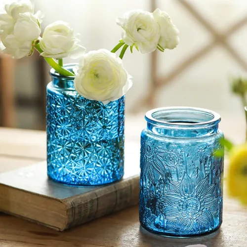 Vista 4 de ANSQU Tarro de vidrio azul, recipiente de vidrio vintage de 23.7 FL OZ con tapa hermética, tarro para caramelos/recipiente para azúcar para despensa