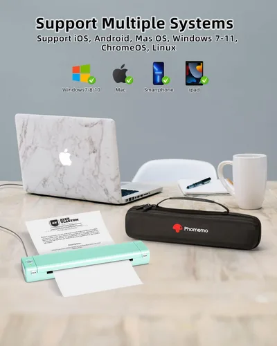 Vista 3 de Phomemo Impresora portátil - Impresora portátil inalámbrica para viajes, compatible con iOS y Android y laptop, mini impresora móvil Bluetooth
