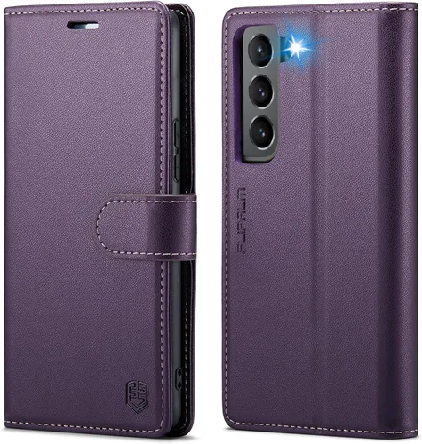 Vista 9 de FLIPALM Funda tipo cartera para Samsung Galaxy S21, con bloqueo RFID, soporte para tarjetas de crédito, de piel sintética, función atril, funda Negro