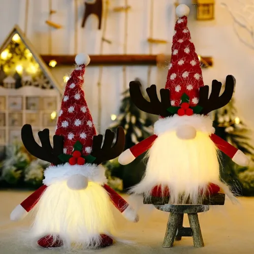 Vista 8 de Gnomo iluminado de Navidad, regalo navideño de elfo hecho a mano, funciona con pilas, adornos de Navidad de mesa de invierno.