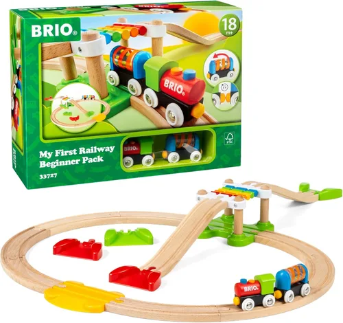 BRIO Mi primer ferrocarril - Pack para principiantes de 18 piezas - Juego de tren de madera certificado FSC - Compatible con todos los juegos BRIO -