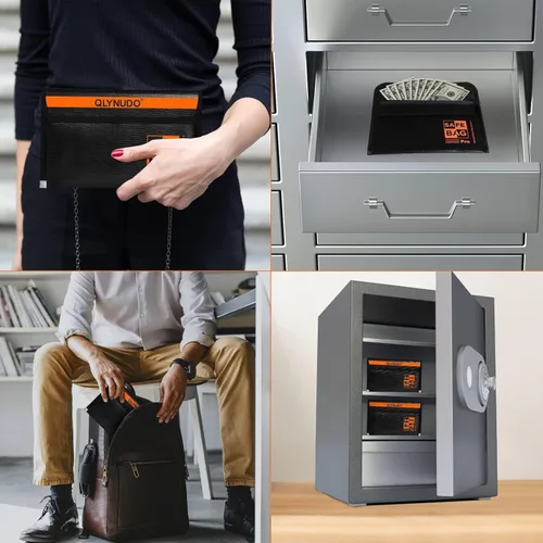 Vista 6 de Bolsa pequeña ignífuga para dinero en efectivo (paquete de 2) – Bolsa de documentos impermeable de 9.5 x 5.8 pulgadas y soporte para sobres