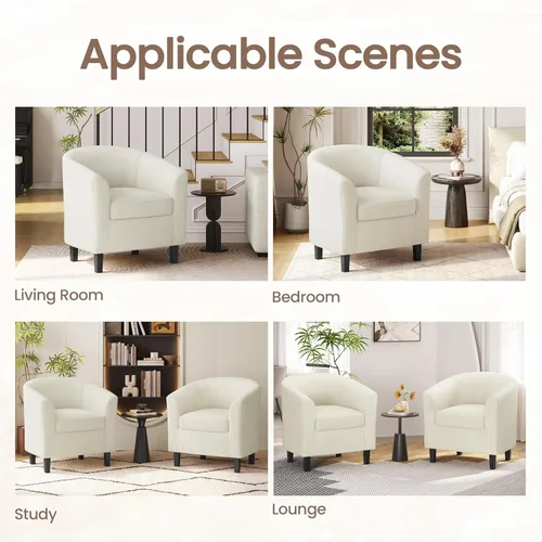 Vista 9 de Yaheetech Juego de 2 sillas tipo barril de pana, tapizadas, sillones redondos, sillas de espera con cojín suave para sala de estar, dormitorio, sala