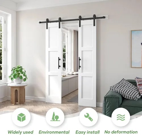 Vista 2 de Puerta de granero doble de 18x84 pulgadas blanca de Fredbeck con kit de herraje de puerta de granero de 6.6 pies incluido, con MDF y madera