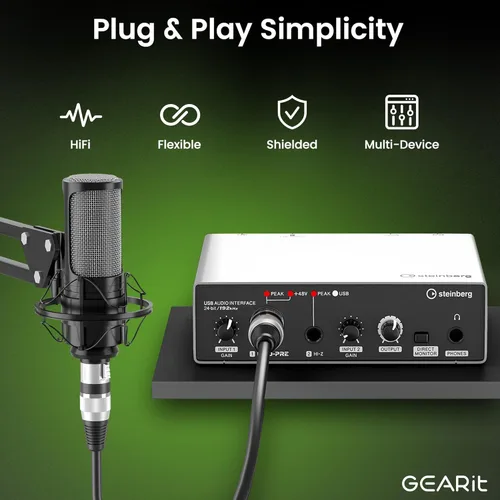 Vista 8 de GEARit XLR - Cable de micrófono macho a hembra (1 pie, paquete de 2) mezclador blindado equilibrado de 3 pines, estudio de grabación, podcast