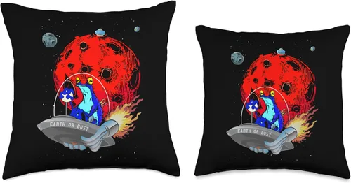 Vista 3 de Funny Frog Character Sci-Fi Fifties Nostalgia Earth or Bust Invasive Species Retro Funny Space Alien Frog - Almohada de 16 x 16 pulgadas, multicolor