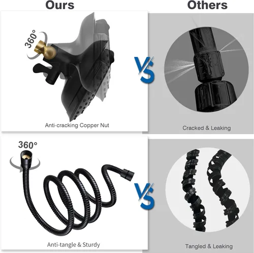 Vista 5 de INAVAMZ - Regadera fija con regadera de mano de alta presión: regadera 2 en 1 con regadera de lluvia de 7.2 y regadera de mano, con manguera negra