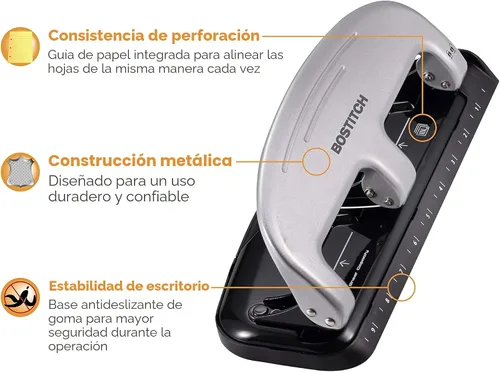 Vista 6 de Bostitch Office EZ Squeeze - Perforadora estándar de 20 hojas, 3 agujeros, construcción metálica, plateado/negro (HP20)