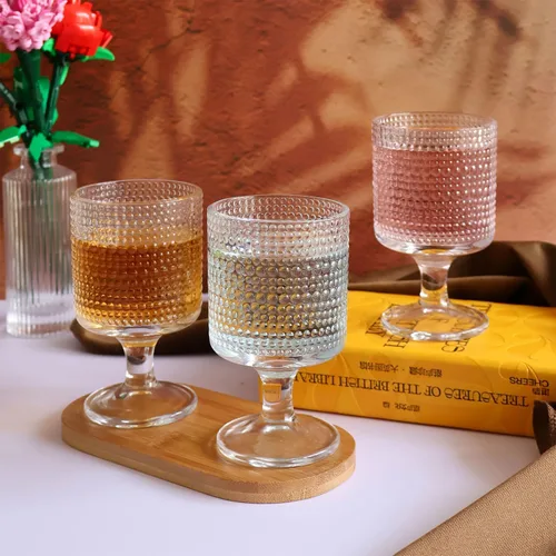 Vista 3 de Juego de 4 vasos vintage de hobnail para beber, copas de 8 onzas, copas de cóctel, copas de vino, globos de vidrio para vino, refrescos, jugo, whisky