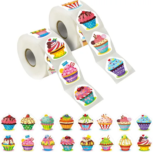 600 piezas de pegatinas de decoración de fiesta de cupcakes para maestros, recompensas, estímulo y motivación, paquete mega de 16 diseños con línea