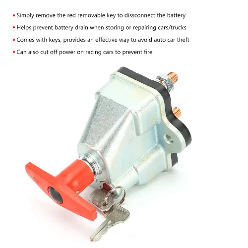 Vista 4 de Interruptor de desconexión de batería, interruptor de desconexión maestro universal de 12-24 V 250 A, batería de metal ABS, encendido y apagado