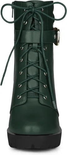 Vista 2 de Allegra K Botines de plataforma para mujer, con cordones, tacón de bloque, botas de combate