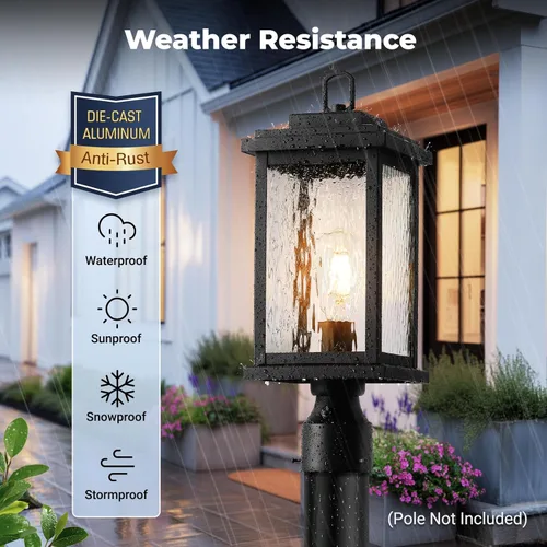 Vista 4 de VIANIS Luces de Poste Exteriores Grandes de Anochecer a Amanecer, Lámpara de Poste Exterior Cableada Permanentemente Negra Impermeable con Base