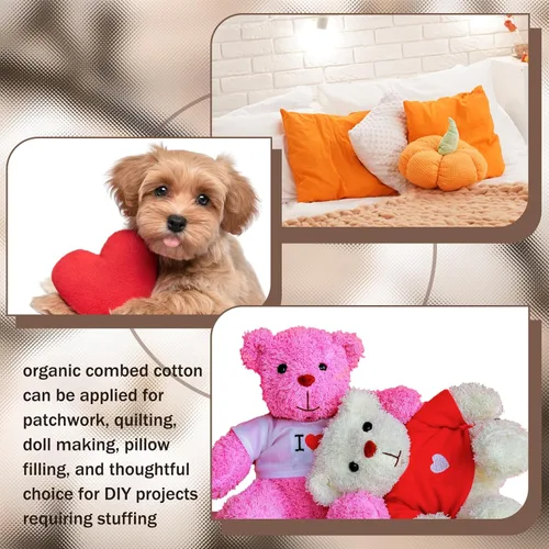 Vista 4 de Wesnoy 1000g/2.2lb de Relleno de Algodón para Animales de Peluche, Almohada Suave, Relleno de Fibra de Algodón Natural, para Juguetes, Decoraciones