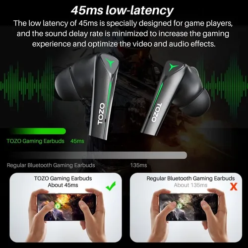 Vista 2 de TOZO G1S Auriculares inalámbricos para juegos Bluetooth 5.3 de alta sensibilidad con micrófono luz de respiración y 45 ms de baja latencia de larga