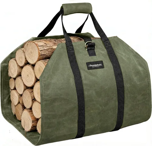 Vista 12 de Amagabeli - Bolsa de transporte de leña encerada, bolsa de transporte resistente para chimenea de leña grande con asas para camping, soporte