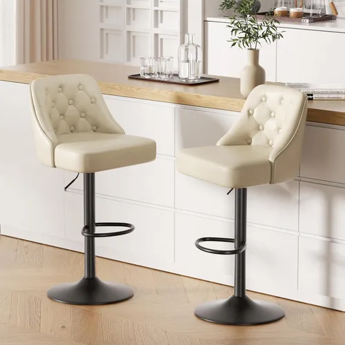 Vista 5 de Juego de 2 taburetes de bar, taburete de bar ajustable con respaldo, sillas de bar tapizadas de piel sintética, taburetes de bar giratorios modernos