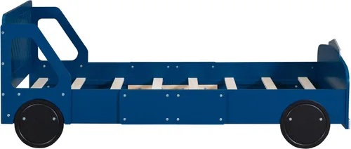 Vista 133 de Cama de plataforma en forma de auto de carreras de tamaño individual con ruedas, marco de cama de plataforma de madera con dos asientos y soporte