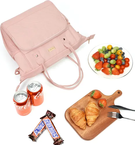 Vista 7 de NISHEL Lonchera para mujer con correa de hombro ajustable, bolsa térmica portátil y reutilizable, compartimento térmico aislado a prueba de fugas