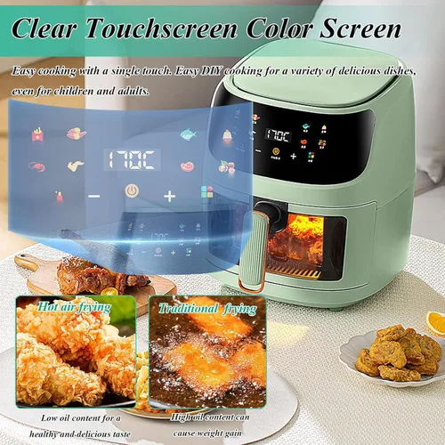 Vista 7 de Freidora de aire, freidora de aire compacta inteligente de capacidad de 8 litros, freidora de aire visible de múltiples engranajes, tecnología